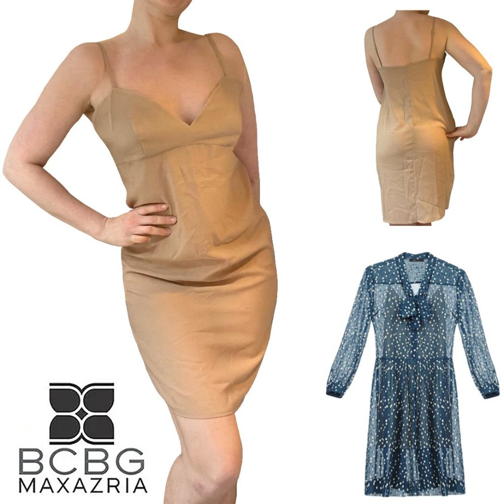 New BCBG Stacy S Beige Inner Slip Sheer Mini Short Under Dress Chemise Nude XS 4